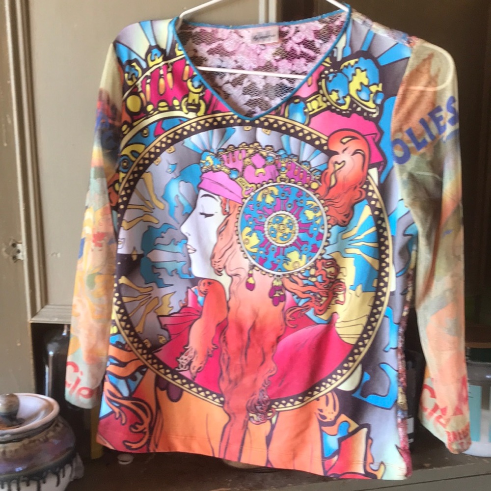 Boho lace back print shirt
